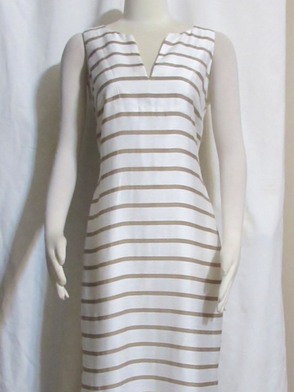 Womens Ladies ANN TAYLOR White & Brown Lined Linen Blend Ankle Dress S Orig $198
